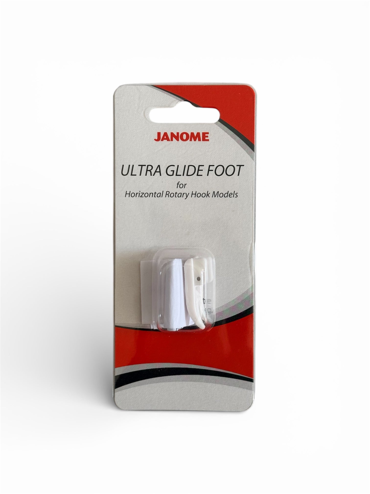 Janome Ultra Glide Foot for horizontal rotary hook models in packaging.