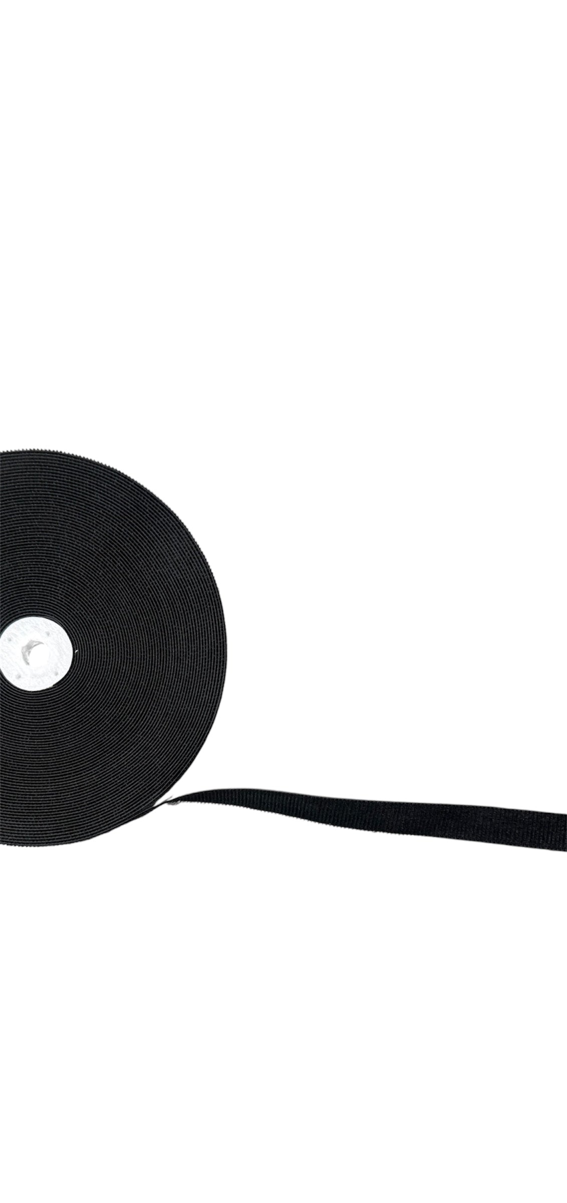 A roll of black Marushin soft hook and loop sticky tape shown against a white background.