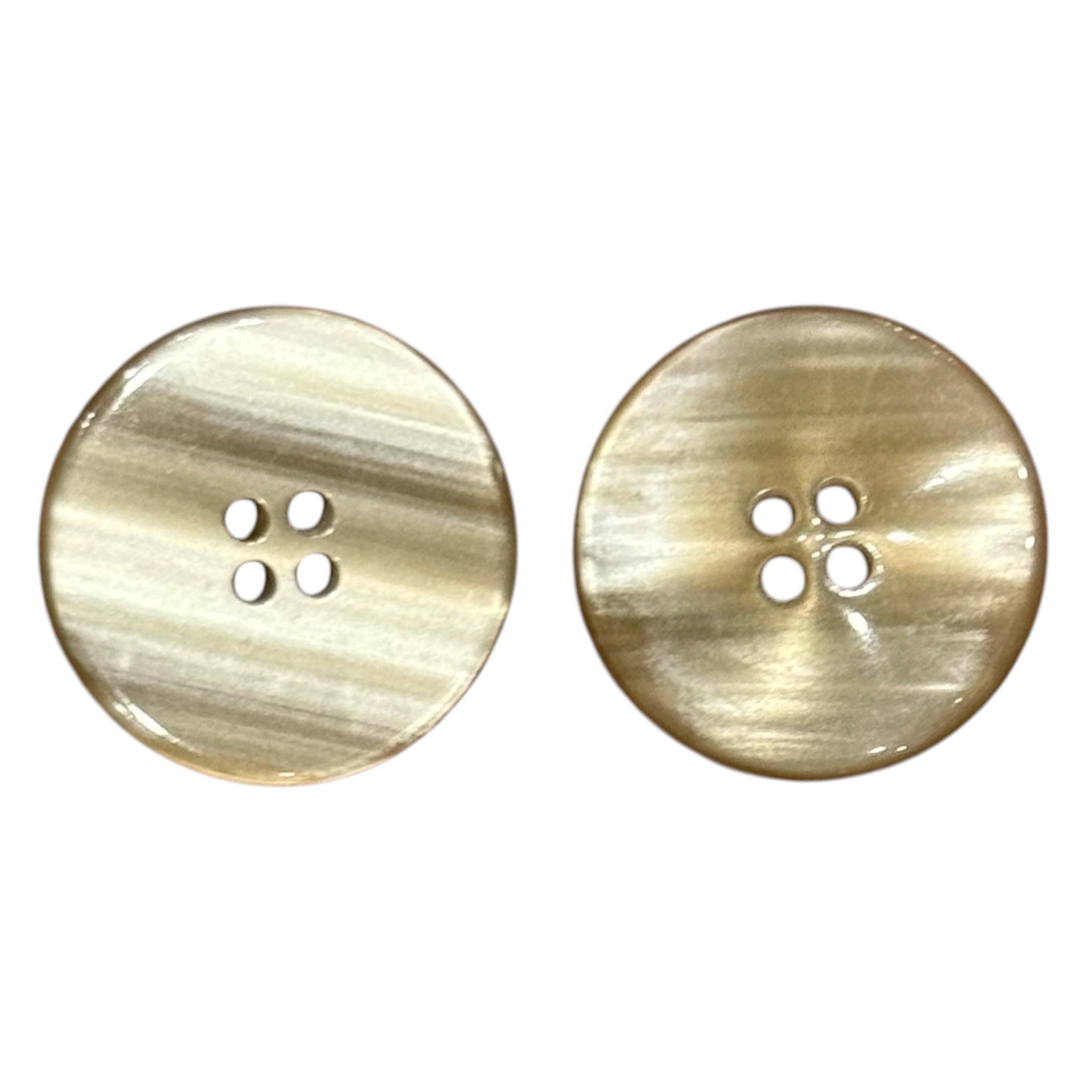 Two 24mm textured beige buttons with a four-hole design and a subtle wood-grain pattern.