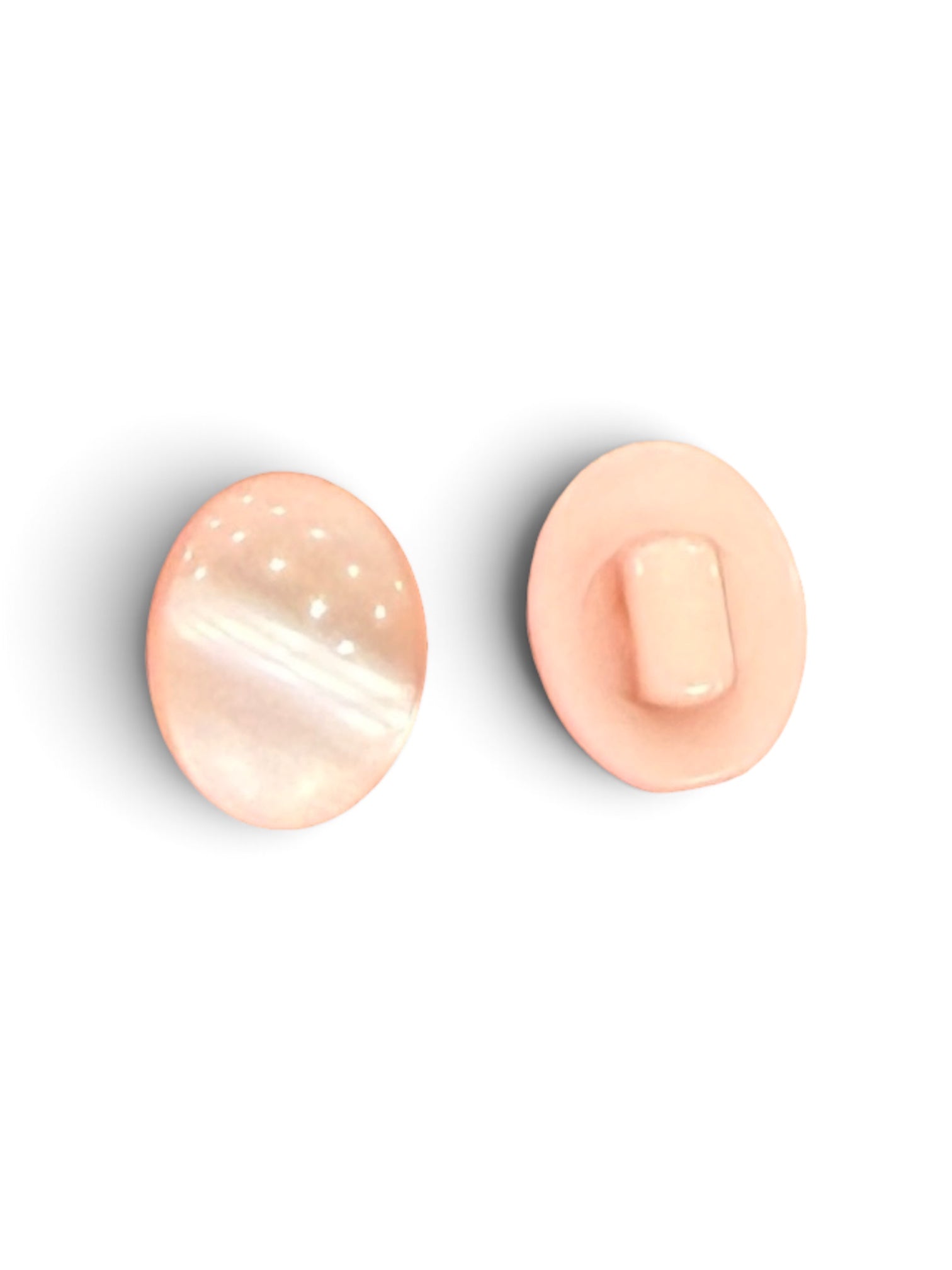 Two 12mm oval pink resin sewing buttons with a smooth, shiny polished finish.