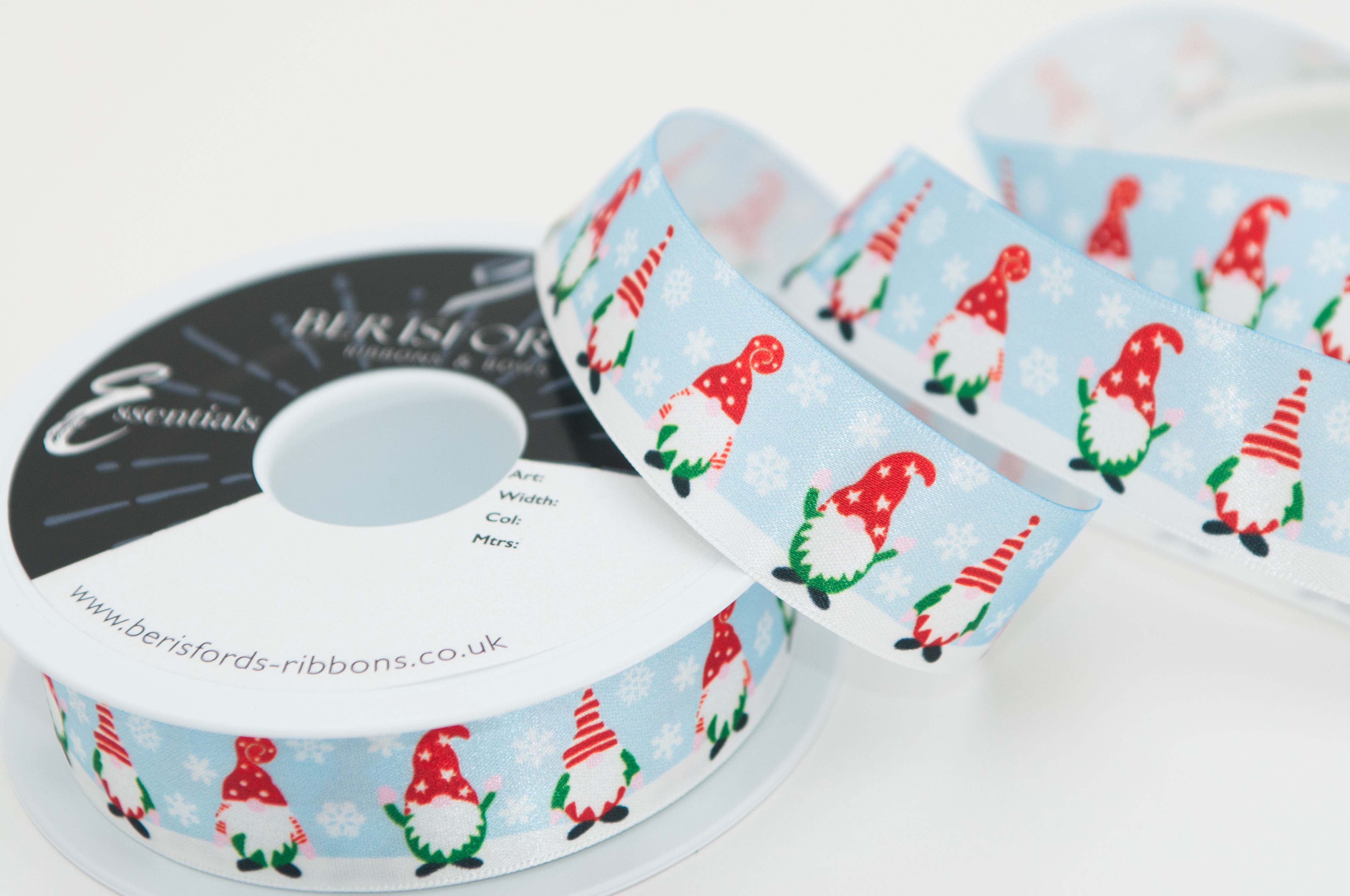 Berisfords Christmas Gonk Ribbon – 1m x 25mm Blue Polyester