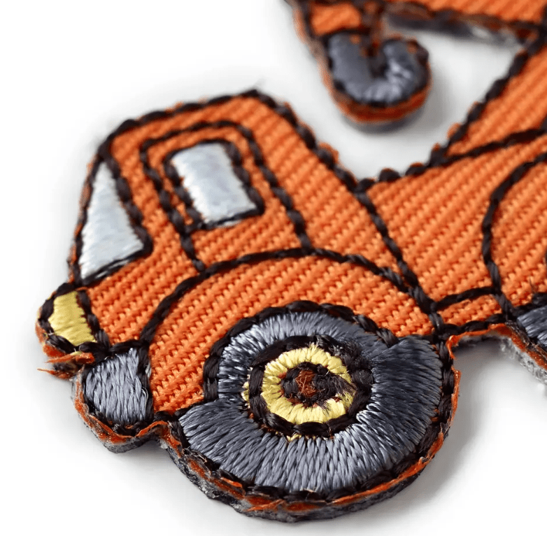Applique construction site vehicles, self - adhesive and iron - on patches - Galedi Pins