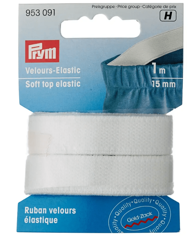 Velour elastic, 15mm, white, 1m - Galedi Pins