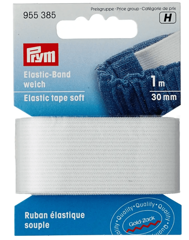 Elastic tape, soft, 30mm, white or black, 1m - Galedi Pins