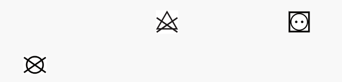 Laundry care symbols: do not tumble dry, do not bleach, tumble dry low heat.