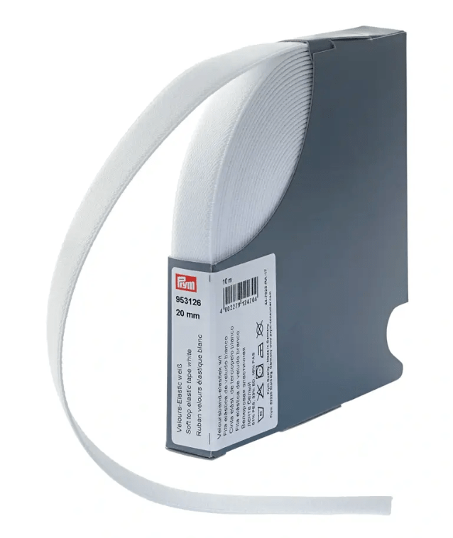 Velour elastic, 20mm, white, 1m or 10m - Galedi Pins