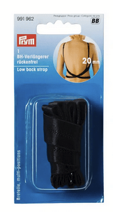 Black low back bra strap extender with adjustable length.
