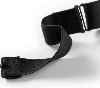 Black bra extender with adjustable length and hook and eye closure.