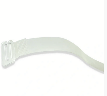 Transparent polyurethane bra strap retainer with hooks.