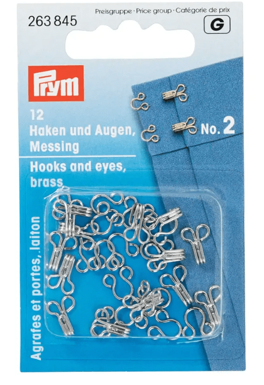 Spring hooks and eyes, size 1/ 2/ 3, silver - coloured, card, 12pc - Galedi Pins