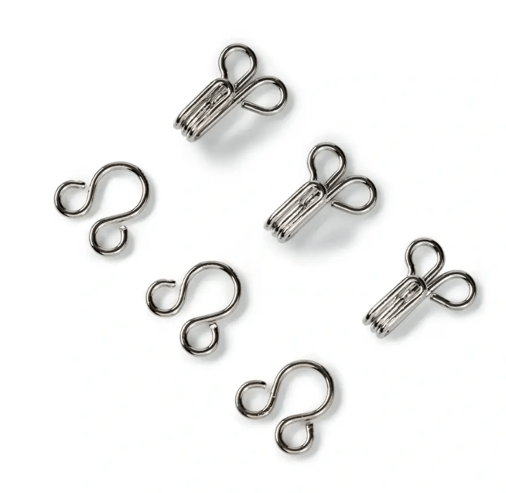 Spring hooks and eyes, size 1/ 2/ 3, silver - coloured, card, 12pc - Galedi Pins