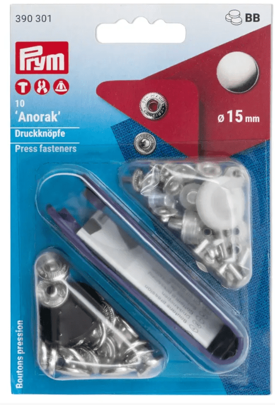 Non - sew press fastener anorak, 15mm, silver - coloured - Galedi Pins