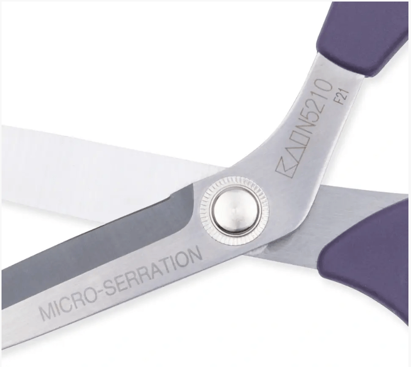 Purple Galedi dressmaking shears with micro-serration and a KAI logo.