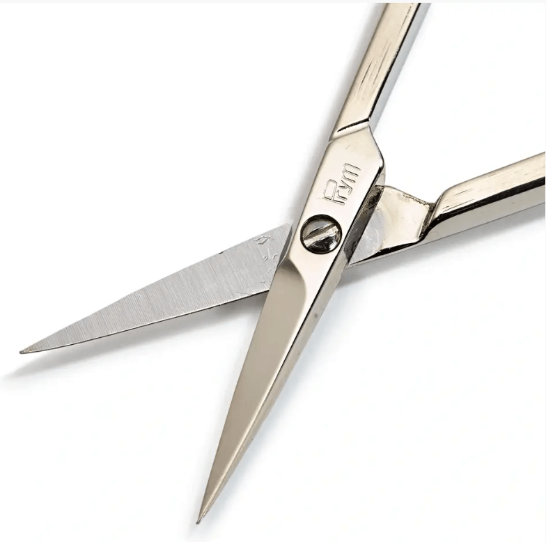 Silver steel embroidery scissors with fine points.