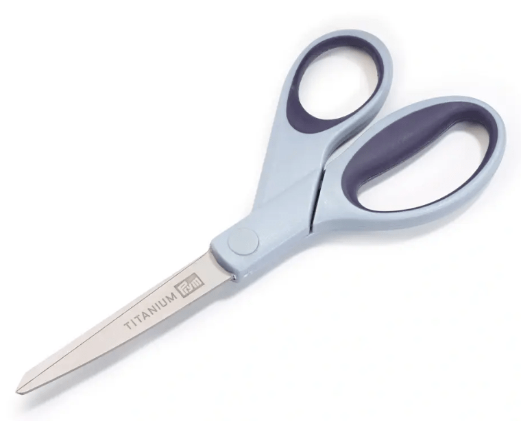Grey titanium-coated scissors with comfortable grip.