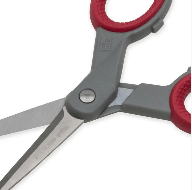 Galedi Pins 14cm red stainless steel handicraft scissors with grey and red handles.
