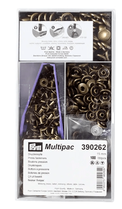 Non - sew press fastener anorak, 15mm, antique brass - Galedi Pins