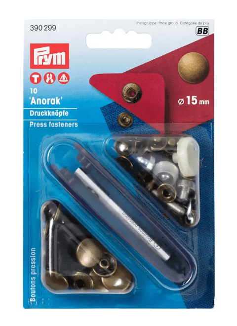 Non - sew press fastener anorak, 15mm, antique brass - Galedi Pins