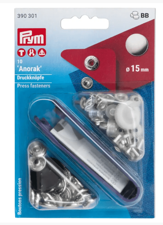 Non - sew press fastener anorak, 15mm, white - Galedi Pins