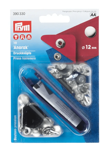 Non - sew press fastener anorak, 12mm, silver - coloured - Galedi Pins