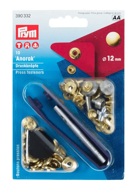 Non - sew press fastener anorak, 12mm, gold - coloured - Galedi Pins