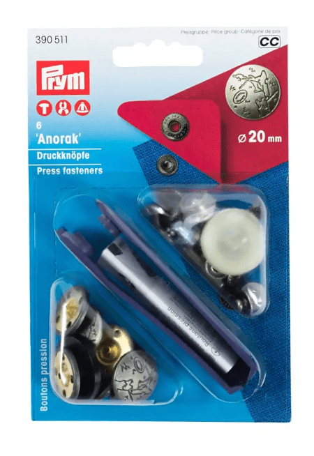 Non - sew press fasteners anorak, excursion design, 20 mm silver matt - Galedi Pins