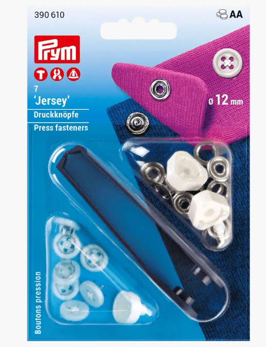 Non - sew press fasteners 'Jersey', sew - on look, 12mm, white - Galedi Pins