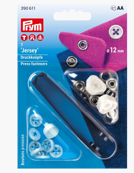 Non - sew press fasteners 'Jersey', sew - on look, 12mm, blue - Galedi Pins