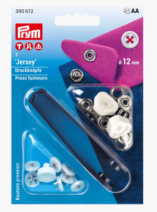 Non - sew press fasteners 'Jersey', sew - on look, 12mm, red - Galedi Pins