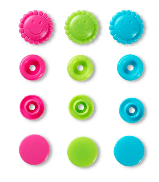 Colour snap fastener, Prym Love, flower, 13.6mm, turquoise/green/pink - Galedi Pins