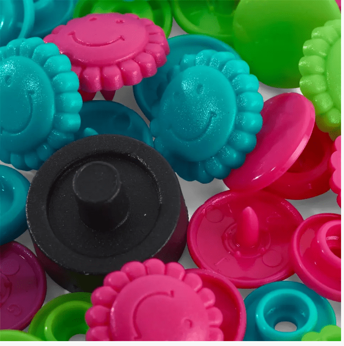 Colour snap fastener, Prym Love, flower, 13.6mm, turquoise/green/pink - Galedi Pins