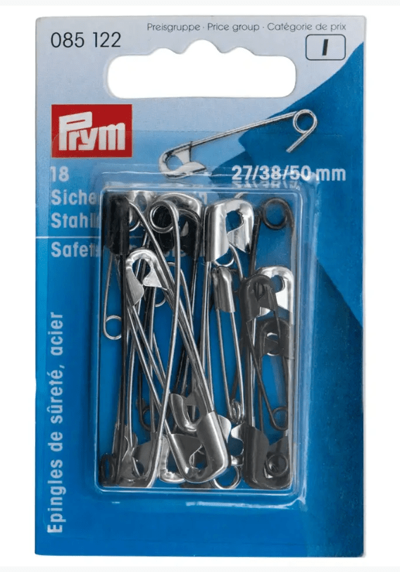 Safety pins, 27/38/50mm, assorted, silver - coloured/black, 18 items - Galedi Pins