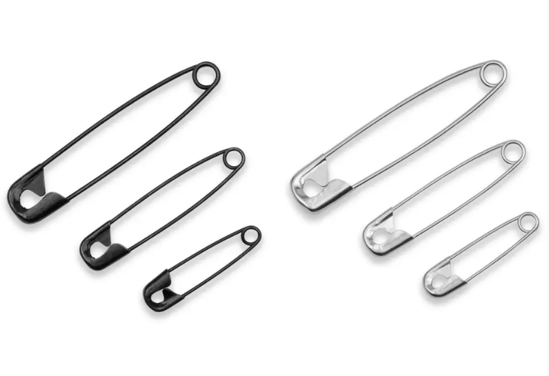 Safety pins, 27/38/50mm, assorted, silver - coloured/black, 18 items - Galedi Pins