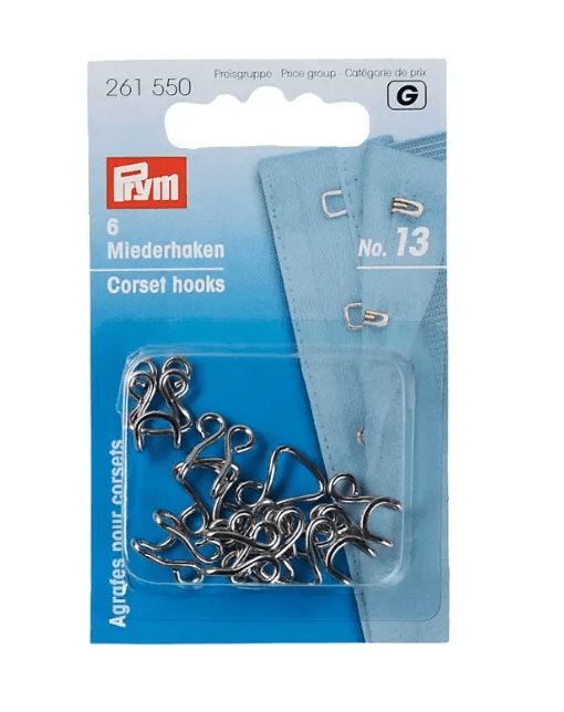 Bodice hooks and eyes, No. 13, silver - coloured, card - Galedi Pins