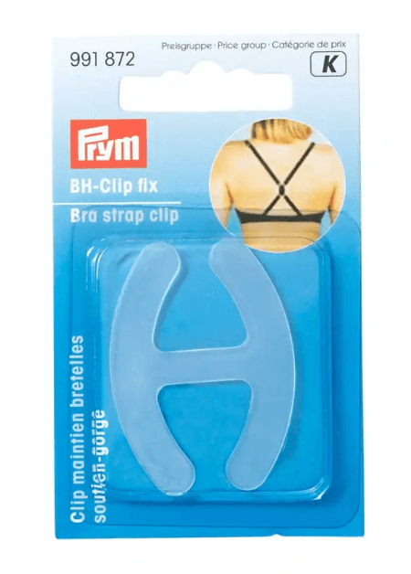Transparent plastic H-shaped bra strap clip.