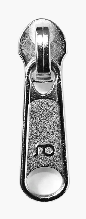 Prym zinc alloy zip puller with a textured surface and a loop.