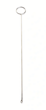 Silver steel loop turner with a finger loop and hook for turning fabric tubes.