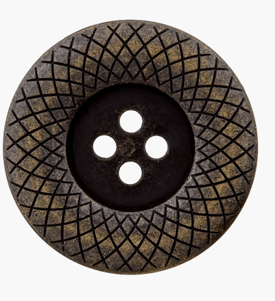 Metal button 4 - holes, Patterned edge, 28mm, antique brass - Galedi Pins