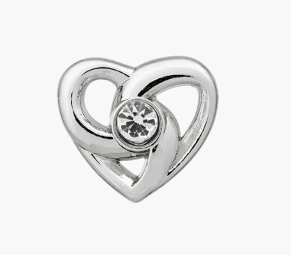 Metal/rhinestone button shank, Heart, 11mm - Galedi Pins
