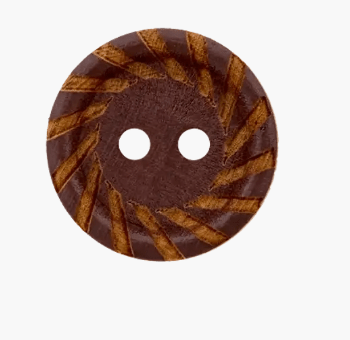 Wood button 2 - holes, Patterned edge, 28mm, dark brown - Galedi Pins