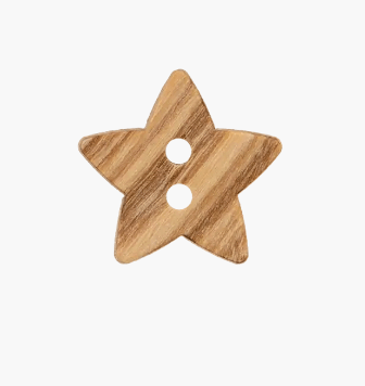 Wood button 2 - holes, Star, 12mm, beige - Galedi Pins