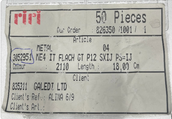 RIRI silver metal black, 18cm closed end zip - Galedi Pins