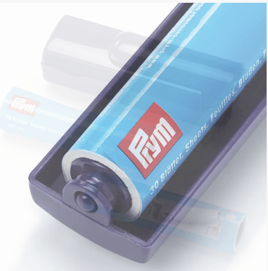 Prym mini lint roller in purple, foldable design with refills.