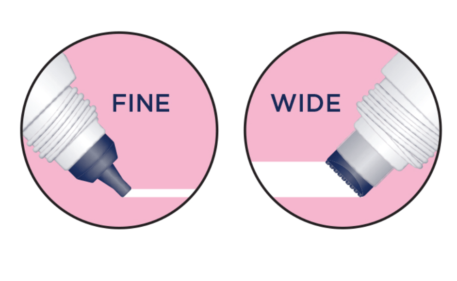 Two circular icons showing fine and wide glue applicators.