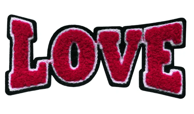 Appliqué LOVE, red/black/white - Galedi Pins