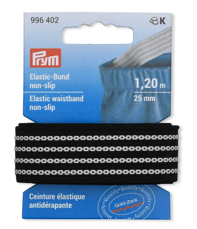 Elastic waistband, non slip, 25mm, black, 1, 2m - Galedi Pins