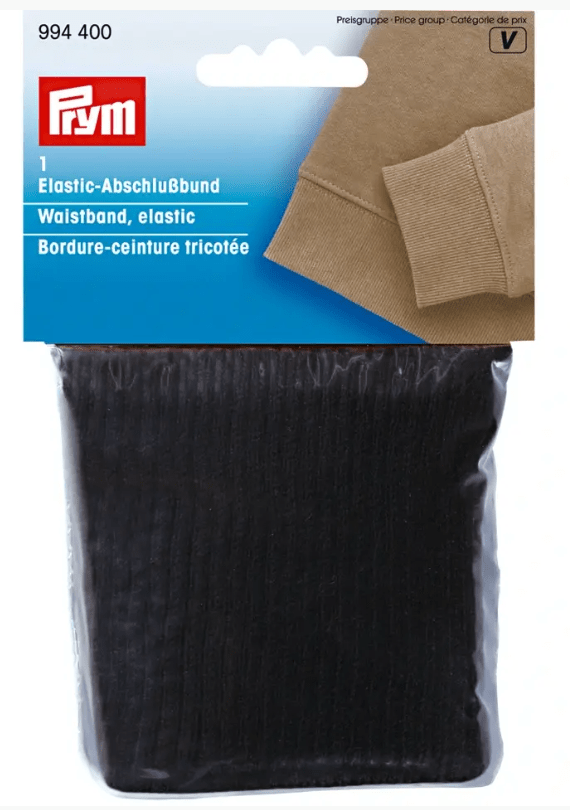 Black polyester elastic waistband cuff for sewing.