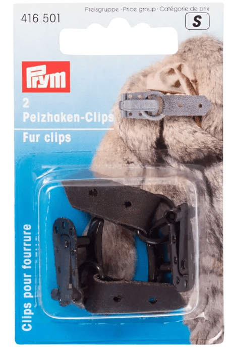 Prym fur clips in black with leather sew-on bands.