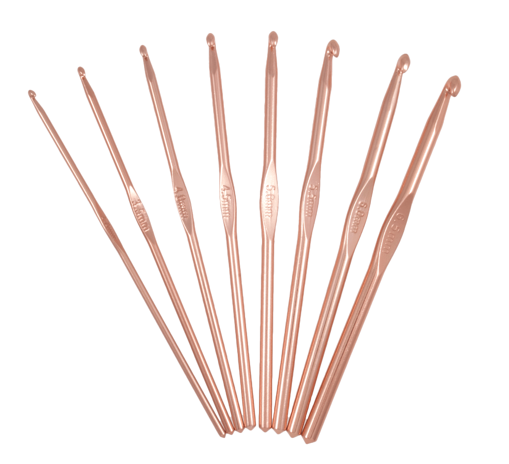 Crochet Hook Set: Rose Gold: 15cm x 3.00 - 6.50mm: Pack of 8 - Galedi Pins