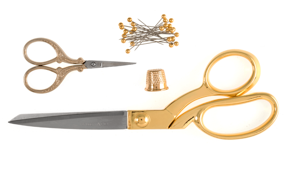 Scissors: Gift Set: Dressmaking (21.5cm) and Embroidery (9.5cm), Thimble & Pins: Gold - Galedi Pins